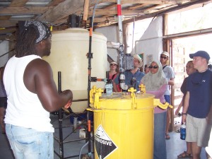 Converting used vegetable oil into bio-diesel to power vehicles on the island . . .